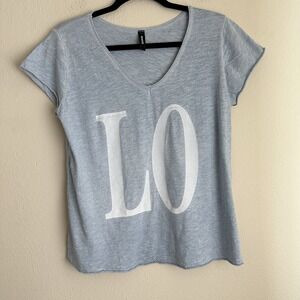 Venti6 Womens Top M? Blue Love Graphic Tee V-Neck‎ Short Sleeve Flaws